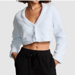 Victoria's Secret Light Blue Co-zzzy Fleece Cropped Sweater NWT Size M